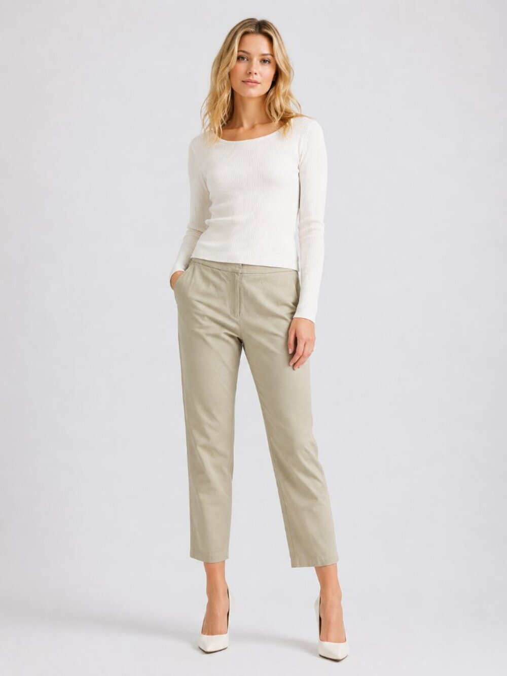 2/$30 Lands' End High Rise Capri Chino Pants Khaki 12P #A2143